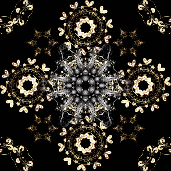 Векторный Бесшовный Рисунок Черном Сером Коричневом Цветах Золотыми Элементами Бесшовный — стоковый вектор