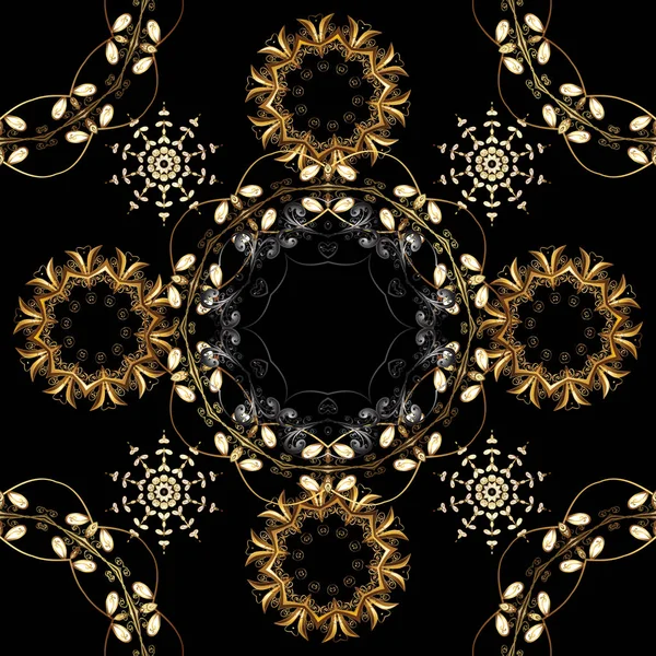Motif Vectoriel Sans Couture Avec Antique Floral Décoratif Médiéval Feuilles — Image vectorielle