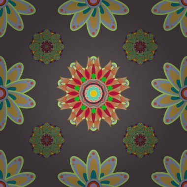 Güzel çiçek vektör desen. Gri, mavi ve yeşil renkler çiçekler. Bahar Tema Dikişsiz desen arka plan rengi. Düz çiçek öğeleri tasarım.