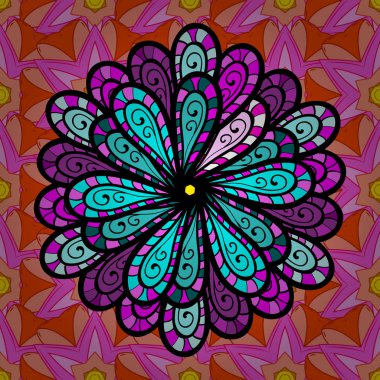 Pembe, siyah ve turuncu renkler Asya Tekstil tarzında. Suluboya çiçekli çiçekli seamless modeli. Vektör çizim.