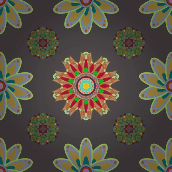 Nice flower vector pattern. Flowers on gray, blue and green colors. Colour Spring Theme seamless pattern Background. Flat Flower Elements Design.