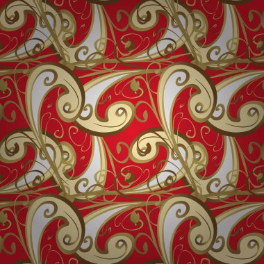 Vektör çizim. Klasik vektör altın Dikişsiz desen. Klasik vintage arka plan. Kırmızı ve sarı renkler altın elemanları ile Seamless modeli. Geleneksel şark süsleme.