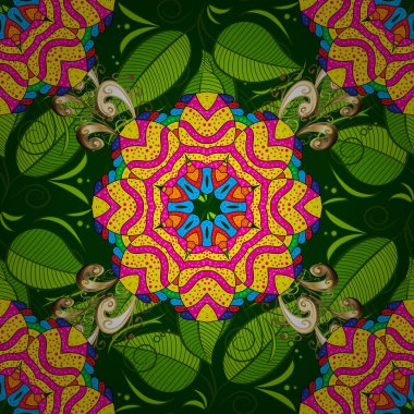 Vektör çizim. Seamless.Autumn arka plan renkli yaprakları ile. Yeşil, mavi ve sarı renkleri çeşitli yapraklarda.