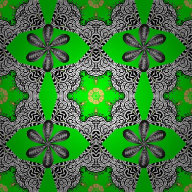 Yeşil, beyaz ve siyah renkleri altın elemanları ile altın izi. Vektör vintage Barok çiçek seamless modeli altın. Lüks, Kraliyet ve Victoria kavramı. Süslü dekorasyon.