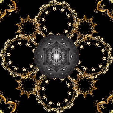 Duvar kağıdı Barok, Şam. Çiçek desenli. Şık grafik desen. Siyah, gri ve kahverengi renkleri altın öğelerinde. Sorunsuz vektör arka plan.