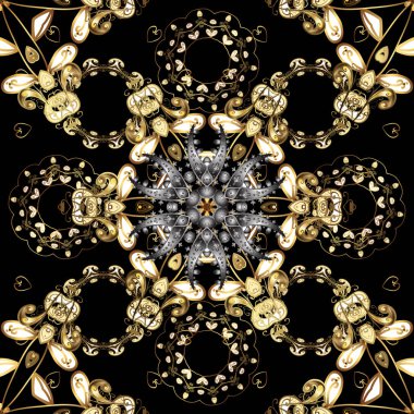 Klasik vektör altın Dikişsiz desen. Klasik vintage arka plan. Siyah, kahverengi ve bej renkler altın elemanları ile Seamless modeli. Geleneksel şark süsleme.