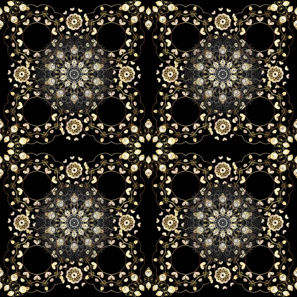 Patrón Dorado Sin Costuras Colores Negro Gris Beige Con Elementos — Vector de stock