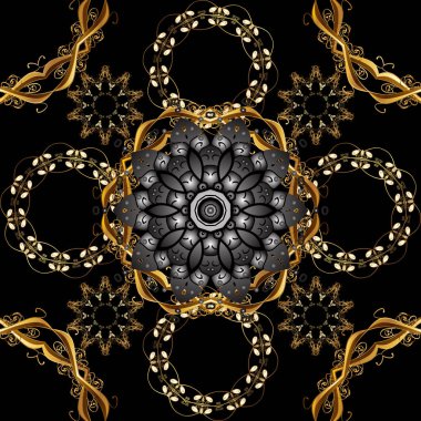 Seamless oryantal klasik altın modeli. Vektör arka plan üzerinde siyah, gri ve kahverengi renkleri altın yinelenen öğeleri ile.