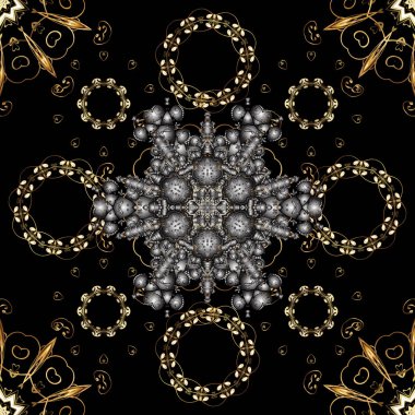 Vektör çizim. Oryantal vektör Klasik siyah, gri ve kahverengi ve altın desen. Sorunsuz arka plan.