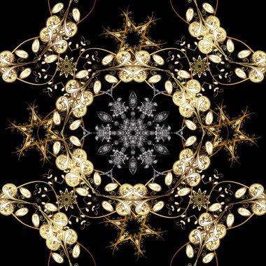 Siyah, kahverengi ve bej renkler altın öğesinde. Antika altın yinelenebilir duvar kağıdı. Damasko sorunsuz yinelenen desen. Barok tarzı altın çiçek süsleme.