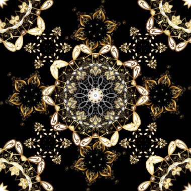 Siyah, kahverengi ve beyaz renkleri altın elemanları ile altın izi. Seamless klasik altın modeli. Vektör geleneksel şark süsleme.