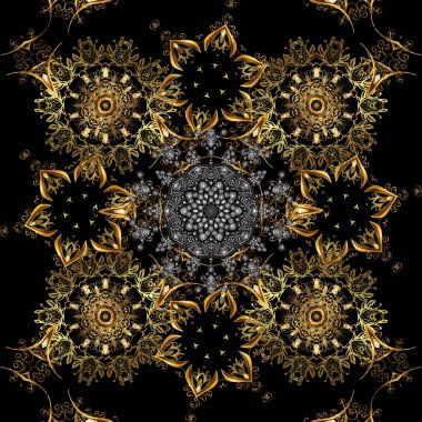 Geleneksel vektör ve altın desen. Siyah, kahverengi ve gri renkler üzerinde klasik oryantal desen. Damasko sorunsuz süsleme.