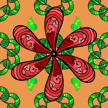 Sorunsuz çiçek desenli vektör çizim içinde. Turuncu, siyah ve yeşil renkler çiçekler.