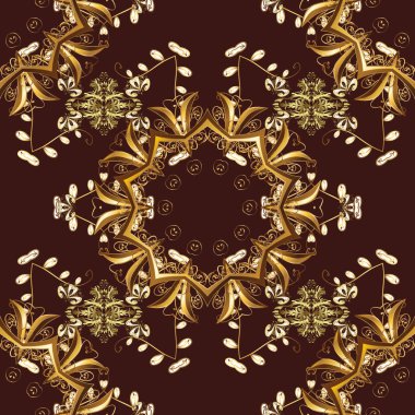 Vektör vintage Barok çiçek seamless modeli altın. Kahverengi, bej ve sarı renkleri altın elemanları ile altın izi. Süslü dekorasyon. Lüks, Kraliyet ve Victoria kavramı.