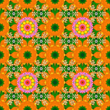 Sevimli çiçek desenli küçük çiçek. Turuncu, yeşil ve sarı renkler çiçekler.