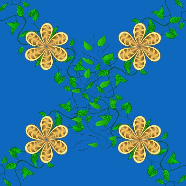 Parmak izi, kumaş, duvar kağıtları, tekstil vektör doku. Nakış çiçek seamless modeli. Renkli grunge güzelleşmek arka plan coloblue, yeşil ve sarı çiçekli.