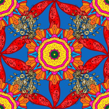 Vektör desen. Nazik, yaz çiçek mavi, kırmızı ve sarı renkler. Sevimli çiçek desenli küçük çiçek. Vektör çizim.