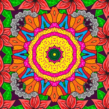 Nazik, ihale çiçek arka plan. Turuncu, pembe ve sarı renkler çiçekler. Vektör çiçek desenli doodle tarzı çiçekli.