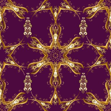 Oryantal tarzı arabesk altın model mor, kahverengi ve bej renkler altın elemanları ile. Vektör altın desen. Sorunsuz dokulu bukleler.