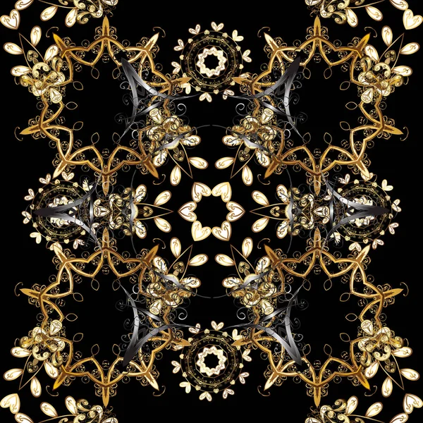 Золотий Квітковий Орнамент Стилі Бароко Золотий Елемент Чорному Коричневому Сірому — стоковий вектор