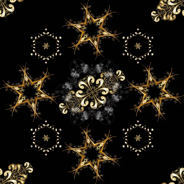 Golden Snowflakes Black Brown Beige Colors Christmas Golden Snowflake Seamless — Stock Vector