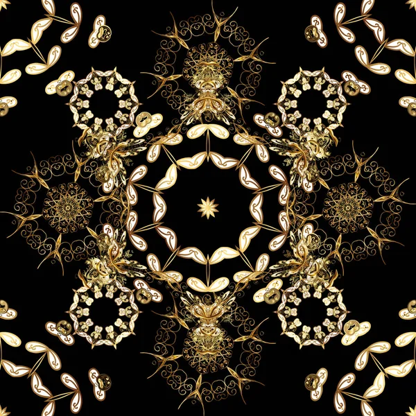 向量例证 无缝模式黄金元素 黄金模板 花卉经典质感 皇家复古黑色 棕色和白色的颜色 设计复古卡 纺织品 — 图库矢量图片