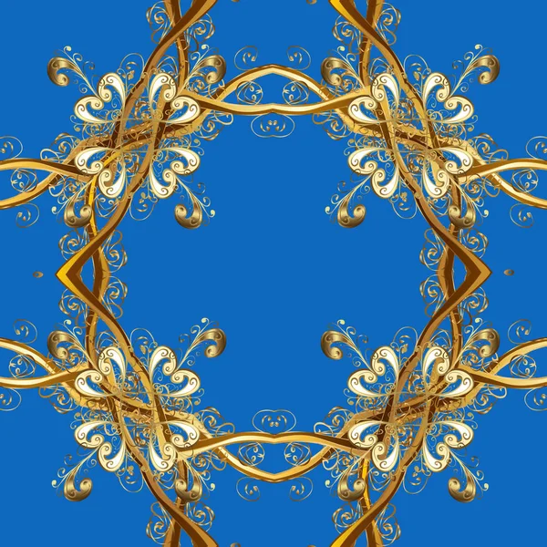 装飾用レースの網目模様 東スタイルのビンテージ デザイン要素です 壁紙の金色の華やかなイラスト ブルー ベージュ色の伝統的なアラビア風の内装です 花飾りとシームレスなパターン ベクトル — ストックベクタ
