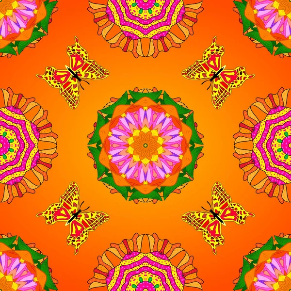 Logo Mandala Logotype Premium Gradient Vectoriel Fleur Sur Orange Jaune — Image vectorielle