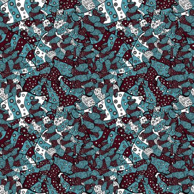 Dikişsiz desen zarif dekoratif süsleme moda için baskı, karalama defteri, ambalaj kağıdı, duvar kağıdı. Mavi, siyah, kahverengi, beyaz ve gri renkler vektör çizim resimleri.