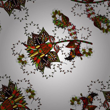 Çiçek yaprakları ve papatya ile Peygamber beyaz, siyah ve kahverengi renkleri ile. Sorunsuz arka plan deseni. Vektör - Stok.