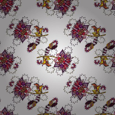 Sevimli çiçek vektör desen. Bahar Tema Dikişsiz desen arka plan rengi. Düz çiçek öğeleri tasarım. Çiçekler beyaz, siyah ve mor renkler.