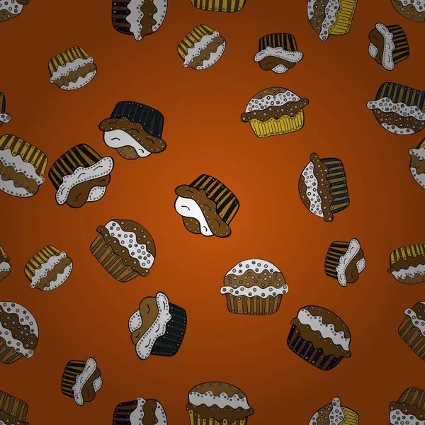 Motif Sans Couture Orange Pâle Marron Blanc Avec Cupcakes Illustration — Image vectorielle