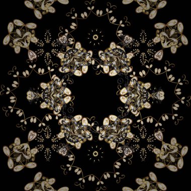 Vektör şark süsleme. Siyah, beyaz ve kahverengi renkleri altın elemanları ile altın izi. Dikişsiz altın desen.