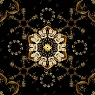 Duvar kağıdı Barok, Şam. Sorunsuz çiçek desenli. Sorunsuz vektör arka plan. Siyah, kahverengi ve sarı renkler üzerinde grafik modern seamless modeli.