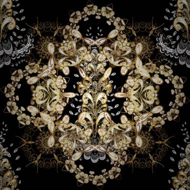 Klasik vektör altın Dikişsiz desen. Siyah, kahverengi ve bej renkler altın elemanları ile Seamless modeli. Klasik vintage arka plan. Geleneksel şark süsleme.