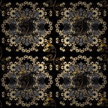Siyah, gri ve bej renkleri altın elemanları ile geleneksel klasik altın vektör desen. Barok tarzında sorunsuz şark süsleme.