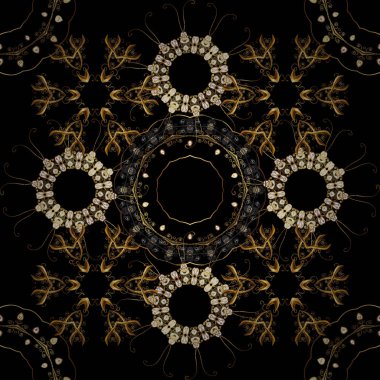 Vektör çizim. Siyah, kahverengi ve bej renkler altın elemanları ile Vintage seamless modeli.