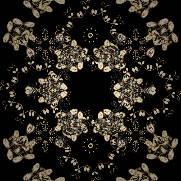 Adorno Oriental Vectorial Patrón Dorado Colores Negro Blanco Marrón Con — Archivo Imágenes Vectoriales