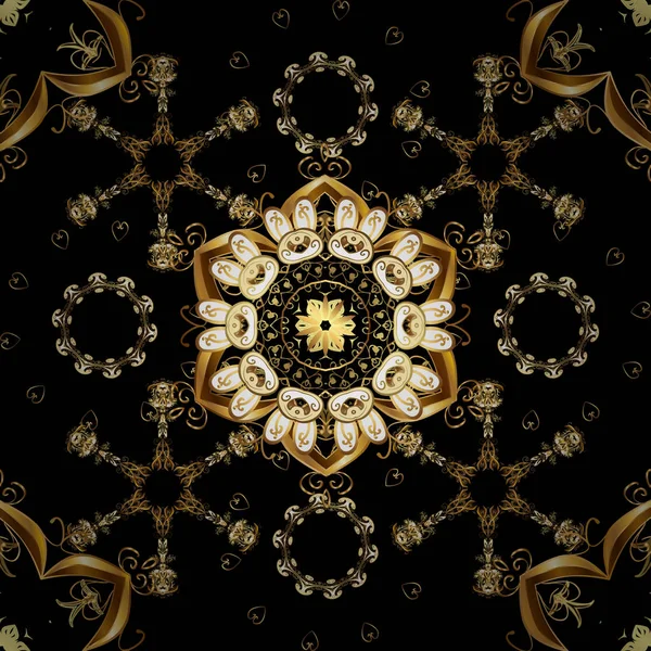 壁紙バロック ダマスク織 シームレスな花柄 シームレスなベクトルの背景 茶色と黄色の色のグラフィックのモダンなシームレス パターン — ストックベクタ
