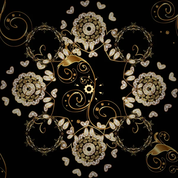 Золотой Безморщинистый Узор Чёрном Коричневом Белом Цветах Золотыми Элементами Векторная — стоковый вектор