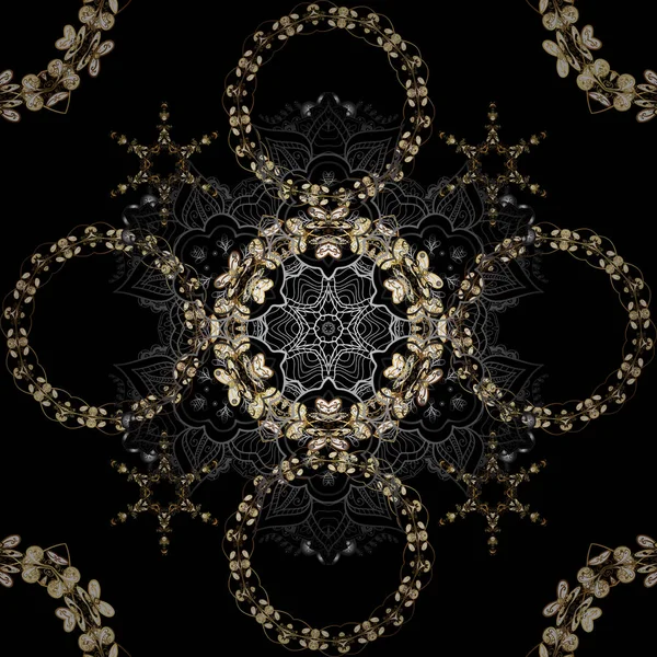 Золотий Контур Квіткового Декору Лінія Мистецтва Безшовна Рамка Шаблону Дизайну — стоковий вектор