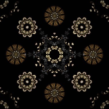 Dikişsiz Şam desen arka plan duvar kağıdı tasarım Barok tarzında. Siyah, kahverengi ve gri renkleri altın elemanları ile altın izi. Süslü vektör dekorasyon.