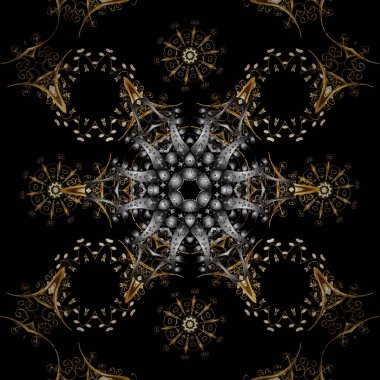 Siyah, gri ve kahverengi renkleri altın elemanları ile altın izi. Süslü vektör dekorasyon. Dikişsiz Şam desen arka plan barok tarzı duvar kağıdı tasarımı için.