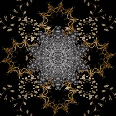 Siyah, gri ve kahverengi renkleri altın elemanları ile Vintage seamless modeli. Vektör çizim.