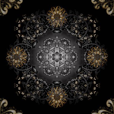 Siyah, gri ve kahverengi renkleri altın öğesinde. Süslü vektör dekorasyon. Vintage Barok çiçek seamless modeli üzerinde siyah, gri ve kahverengi altın. Lüks, Kraliyet ve Victoria kavramı.