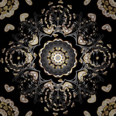 Soyut duvar kağıdı, dekorasyon sarma. Kış, neşeli Noel tatili, mutlu yeni yıl 2019 sembolü. Altın kar tanesi basit seamless modeli. Siyah, gri ve beyaz renkleri altın vektör desen