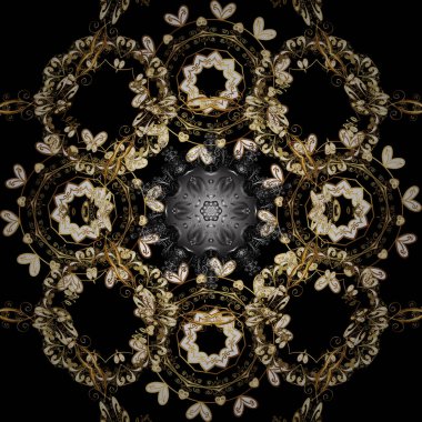 Siyah, kahverengi ve beyaz renkleri altın elemanları ile geleneksel klasik altın vektör desen. Barok tarzında sorunsuz şark süsleme.