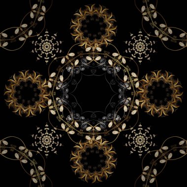 Kış, neşeli Noel tatili, mutlu yeni yıl 2019 sembolü. Vektör altın desen siyah, kahverengi, sarı renkler. Soyut duvar kağıdı, dekorasyon sarma. Altın kar tanesi basit seamless modeli.