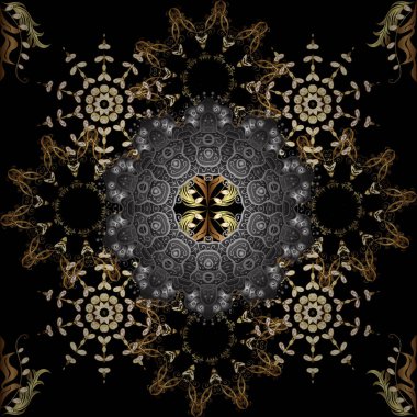 Paisleys zarif çiçek vektör Dikişsiz desen arka plan duvar kağıdı illüstrasyon vintage şık güzel modern 3d çizgi sanat altın ve siyah, gri ve kahverengi desenli çiçek yaprakları ve süs eşyaları.