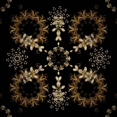 Vektör altın çiçek süsleme brokar Tekstil ve cam desen. Siyah, kahverengi ve bej renkler altın elemanları ile. Seamless altın modeli. Çiçek desenli altın metal.